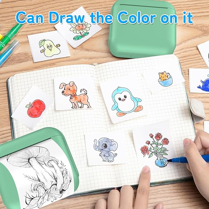 Print Pods Mini Sticker Printer Machine, Portable Bluetooth Thermal Printer with 13 Rolls Paper, Sticker Maker for Kids, Impresora Portátil for Notes, Journal, DIY, Gift, Home, School, Office