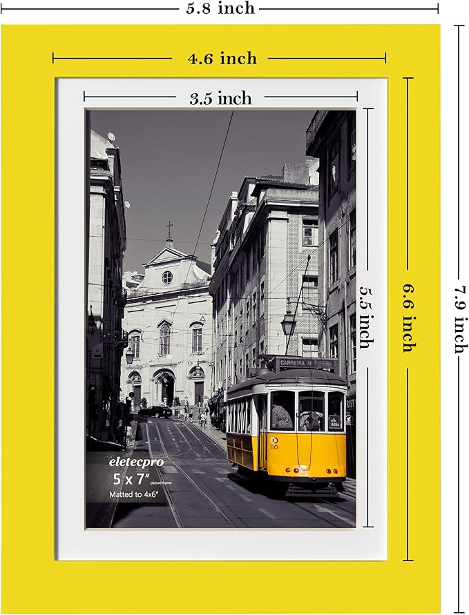 eletecpro 5x7 Picture Frames Set of 10, Picture Frame Collage Wall Decor Display 4x6 Photo with Mat or 5x7 without Mat, Home Decor Gallery Frame for Table Top or Wall Mounting, Yellow