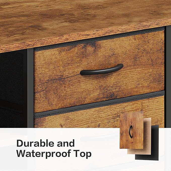 Mobile File Cabinet,Lateral Filing Cabinet with 3 Fabric Drawers,Rolling Printer Stand with 4 Open Storage Shelf for Home Office,Rustic Brown