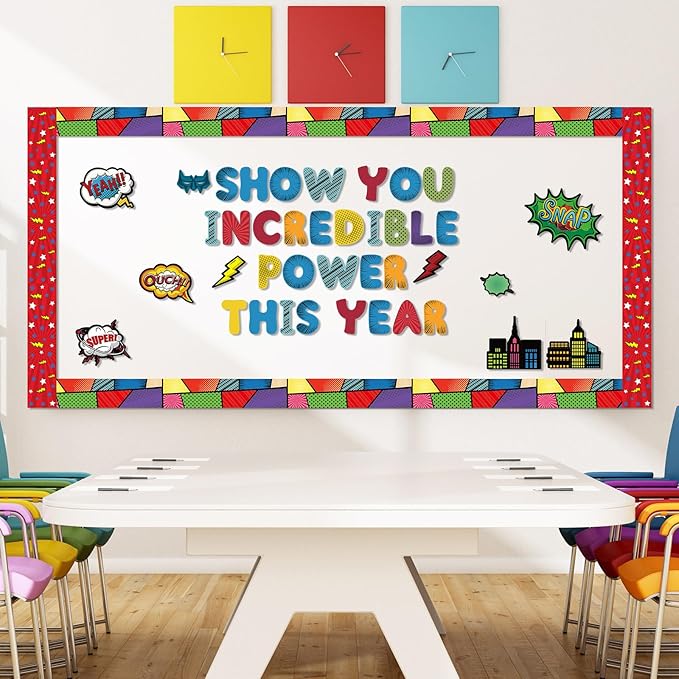 Kosiz Colorful Bulletin Board Decoration Set 118 ft Scalloped Bulletin Board Borders Classroom Poster Border Trim with 257 Pcs Letter Number Symbol Cutout for School Decor(Yeah Style)