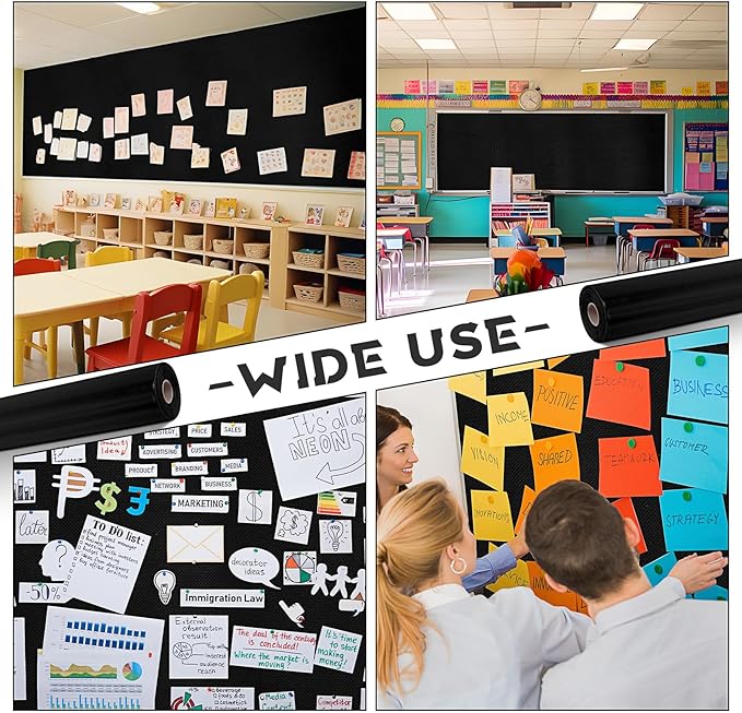 16 in x 40 Ft Fabric Bulletin Board Roll Classroom Non Woven Fabric Background Decorations Waterproof Wrinkle Resistant Bulletin Board for Back to School Wall Decor(Black,Pure)