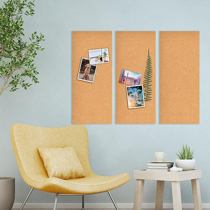 17x8 Cork Board Tiles Bulletin Board, 1/2" Thick Self-Adhesive Cork Boards for Walls, Cork Tiles Vision Board for Home, Office, School, Bulletin Board Decorations(12mm,4pc)