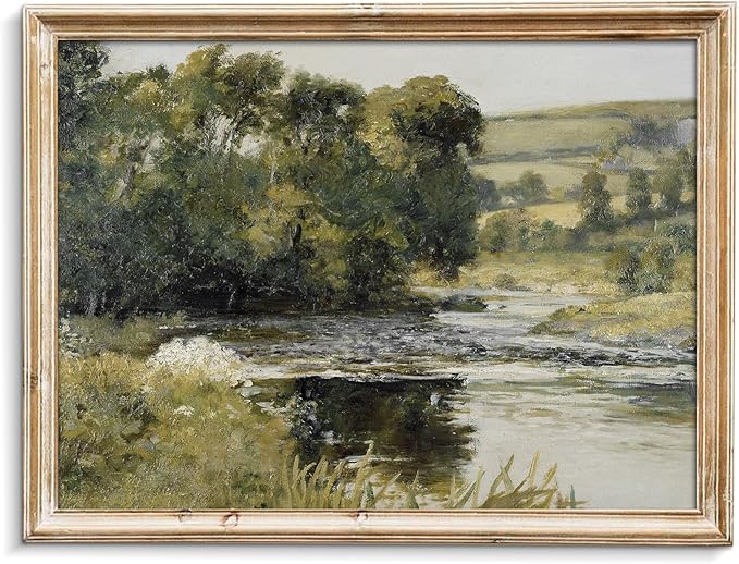 uniro Nature Landscape Vintage Wall Art for Home Decor, Antique River Canvas Wall Art, Farmhouse Muted Spring Summer Paintings Art Picture Aesthetic for Bedroom Bathroom Living Room Office Decor (8" x 10"-UNFRAMED)
