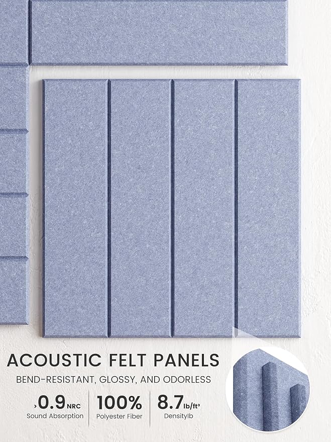 Bumusty Large Cork Board Alternative-48 x 36" Felt Bulletin Board Tiles, with 30 Pushpins, 70 Adhesive Tabs, 12-Pack Slat Wall Paneling, Cork Boards for Office Push Pin Board-Soft Periwinkle
