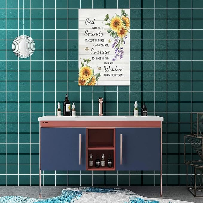 Serenity Prayer Wall Decor Christian Religious Sunflower Pictures Inspirational Bible Verses Scripture Canvas Wall Art God Painting Home Modern Artwork Framed for Living Room Bedroom Office 16x24inch