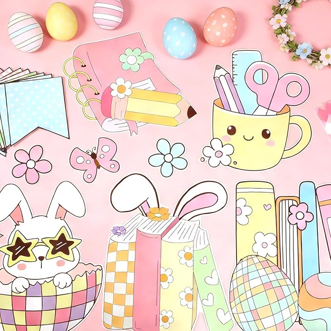 Easter Bulletin Board Set Some Bunny Loves Reading Classroom Decoration Easter Eggs Bunnies Bulletin Board Cutouts for Library Classroom School Holiday Chalkboard Wall Decor