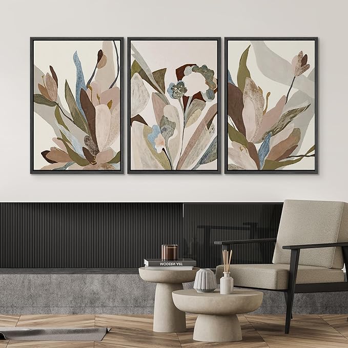 SIGNWIN Framed Canvas Print Wall Art Set Botanical Abstract Earthy Neutral Floral Illustrations Modern Art Decorative Boho Relax/Zen Nordic for Living Room, Bedroom, Office - 16"x24"x3 Black