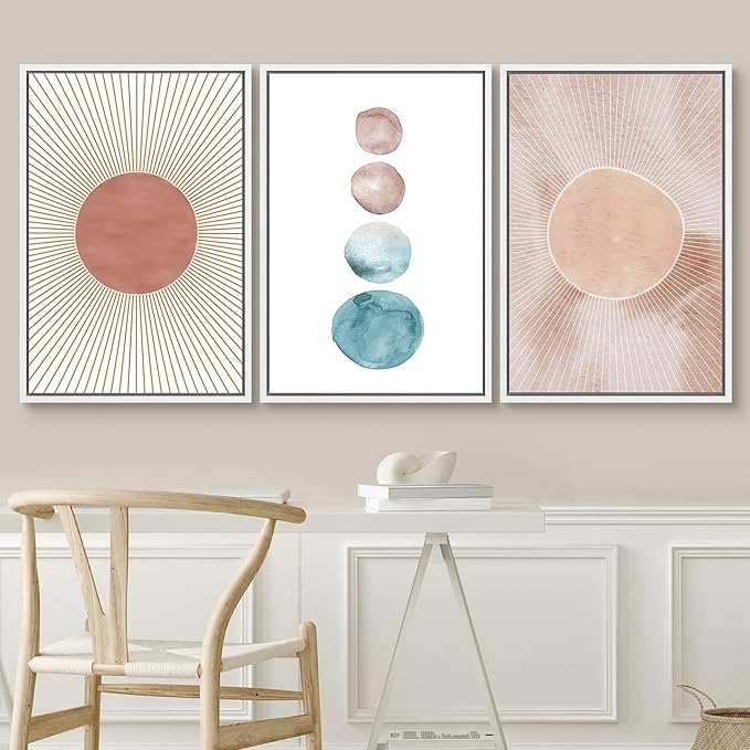 SIGNWIN Framed Wall Art Print Set Pastel Watercolor Dot & Ring Variety Shapes Abstract Illustrations Modern Art Minimalist Colorful Multicolor for Living Room, Bedroom, Office - 16"x24"x3 White