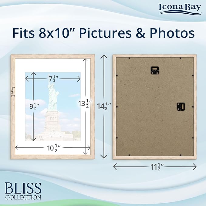Icona Bay - 11x14 Light Oak Picture Frame with Removable Mat for 8x10 Photo - Modern Style Engineered Wood Frame - Wall Mount Only - Bliss Collection