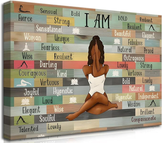 Framed Inspirational Wall Art Motivational Canvas Print for Home and Office Decor Black Women picture Yoga Meditation Poster Positive Affirmation Artwork Modern Colorful Wall Decoration for Living Room, Bedroom, or GYM12x16in