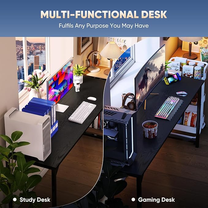 DUMOS 63 Inch Office Computer Desk Modern Simple Style Writing Study Work Table for Home Bedroom - Wood Black