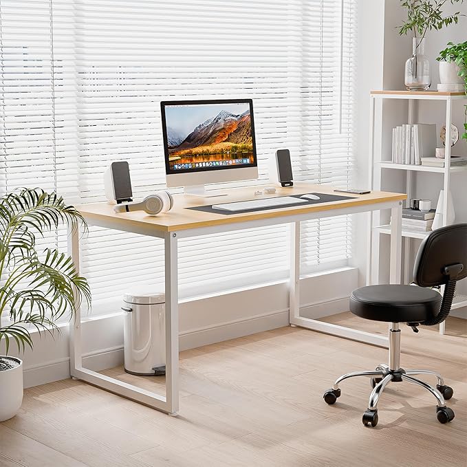 SUPER DEAL Computer Desk 47 Inch Modern Sturdy Office Desk PC Laptop Notebook Simple Writing Table for Home Office Workstation, Natural Oak