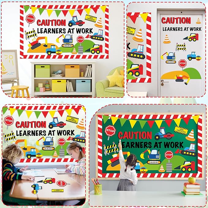 Construction Bulletin Board Set Traffic Themed Classroom Welcome Bulletin Board Decorations Workers Paper Cutouts Classroom Decorations for Back to School Office Home Chalkboard Decor Wall Door