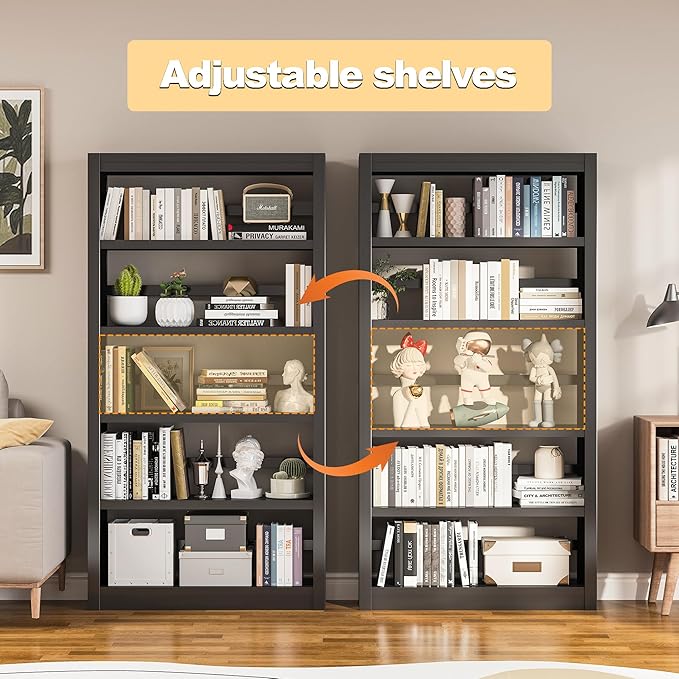 5 Tier Metal Bookshelf,69'' Tall Heavy Duty Bookcase with Adjustable Shelves,Black Large Modern Bookshelves,Industrial Open Bookcases for Library,Office,Study Room,Living Room