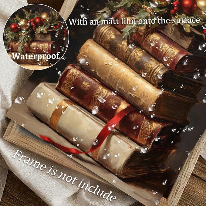 uniro Vintage Rustic Christmas Print Retro Xmas Book Art Oil Painting Dark Academia Decor Winter Farmhouse Holiday Wall Decor for Bedroom, Living Room, Gallery, winter Room Decor, Holiday Decoration Gifts( 8" x 10"-UNFRAMED)
