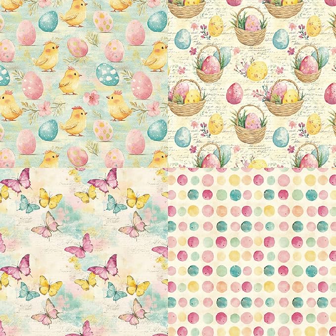 24 Sheets Easter Cardstock Watercolor Egg Rabbit Pattern Scrapbook Paper Pad 6 x 6 Single-Sided for Junk Journal Card Making Origami Handmade DIY Gifts Decor - 12 Designs