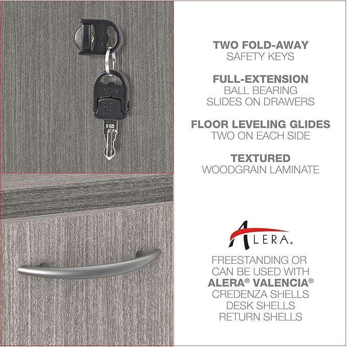 Alera Alera Valencia Series Full Pedestal File, Left/Right, 3-Drawers: Box/Box/File, Legal/Letter, Gray, 15.63" x 20.5" x 28.5"