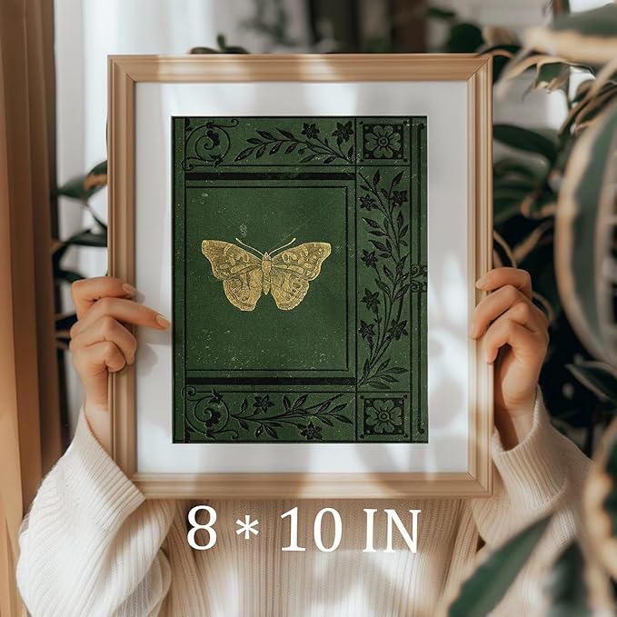 uniro Vintage Butterfly Posters Wall Art Beautiful Butterfly Wall Art Decor Emerald Green Old Bookcover Art Print Canvas Print Posters Art Minimalist Multicolor Cool for Living Room, Bedroom, Office(8" x 10"-UNFRAMED)