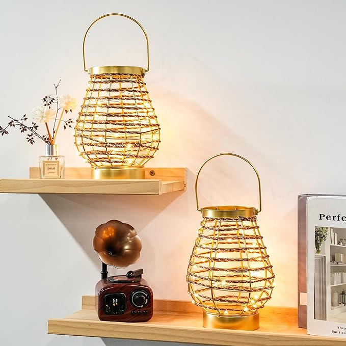 Set of 6 Metal Cordless Table Lamp 8 "H Metal Cage LED Cage Lamp with 6-Hour Timer, Vintage Decorative Fairy Lights Lantern for Indoor/Outdoor Bedrooms Weddings Parties Patio Events