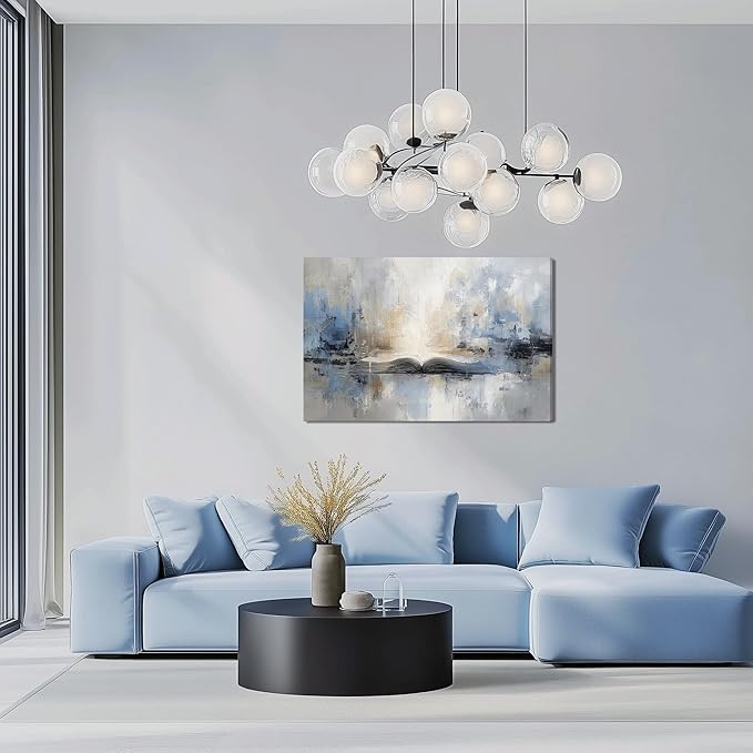 XRZ Abstract Wall Art – Blue and Beige Scripture Canvas – Wall Decor For Bedroom – Christian Wall Decor for Living Room Bedroom Office – 24x16 Inch