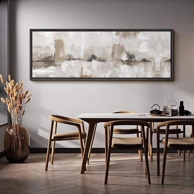 SIGNFORD Large Framed Canvas Neutral Abstract Landscape in Earthy Tones Illustrations Modern Art Calm Warm for Living Room, Bedroom, Office - 60"x20"