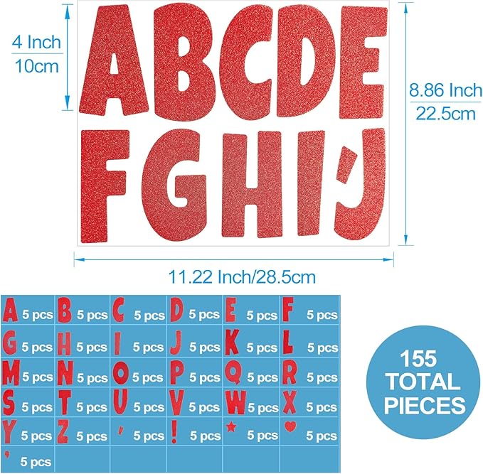 Glitter Bulletin Board Letters for Classroom Alphabet Poster Board Letters for Bulletin Board Display Home School Classroom Decor(Red,4 Inch)