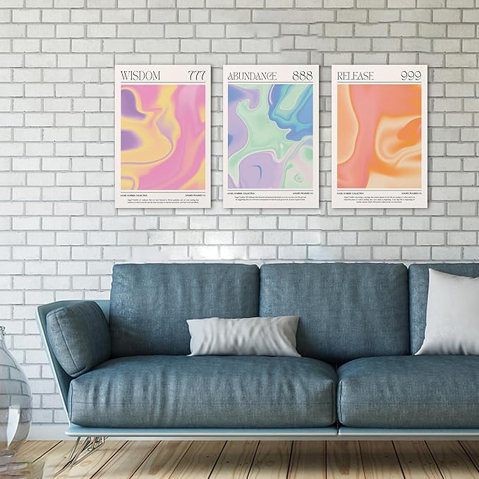 SHMAO Colorful Gradient Angel Numbers Poster Canvas Wall Art for Room Aesthetic Inspirational Spiritual Wall Art Paintings Abstract Minimalist Wall Decor for Bedroom 16"x24" x 3 Pcs