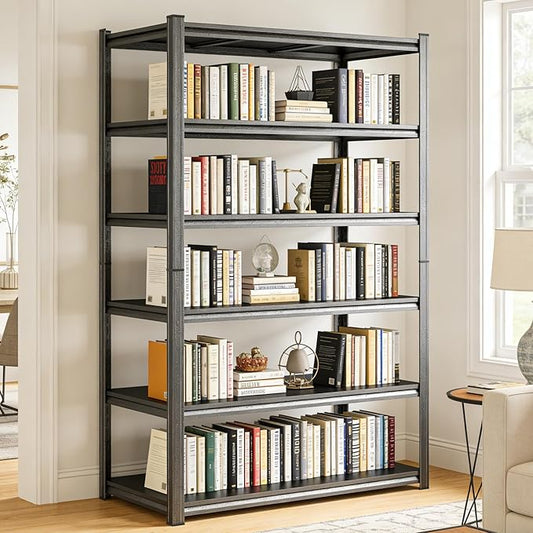 6-Tier Metal Bookshelf, Modern Black Book Shelf, 1800LBS Industrial Tall Display Bookcase, Adjustable Bolt-Free Storage Shelves for Living Room, Bedroom, Kitchen, 40" W x18 D x82 H