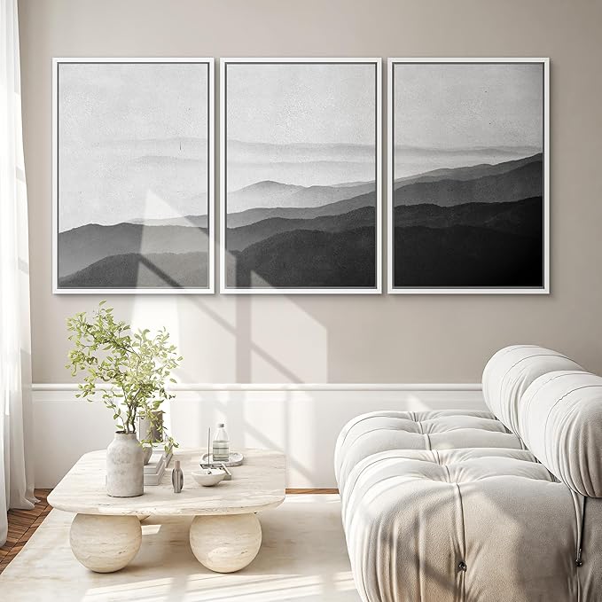 SIGNWIN Framed Canvas Print Wall Art Side of Mountain in Mist Nature Rocky Cozy Neutral Minimalism Contemporary Black and White for Living Room, Bedroom, Office - 16"x24"x3 White