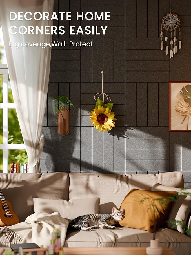 Bumusty Large Cork Board Alternative-36 x 24" Felt Bulletin Board Tiles, with 30 Pushpins, 40 Adhesive Tabs, 6-Pack Slat Wall Paneling, Cork Boards for Office Push Pin Board Felt Board-Charcoal Gray