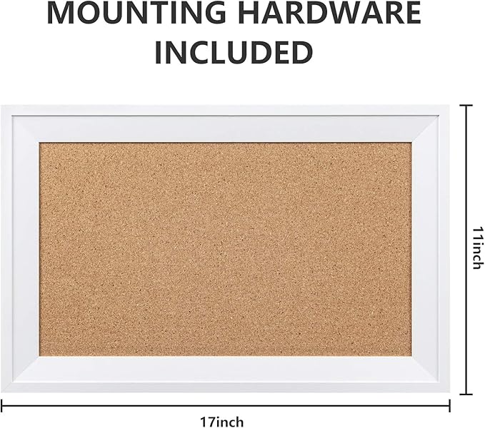 HBlife Cork Board Bulletin Board 11 x 17 inch with White Frame Rectangle Decorative Hanging Pin Board Perfect Decor for Office & Home,Message Board or Vision Board