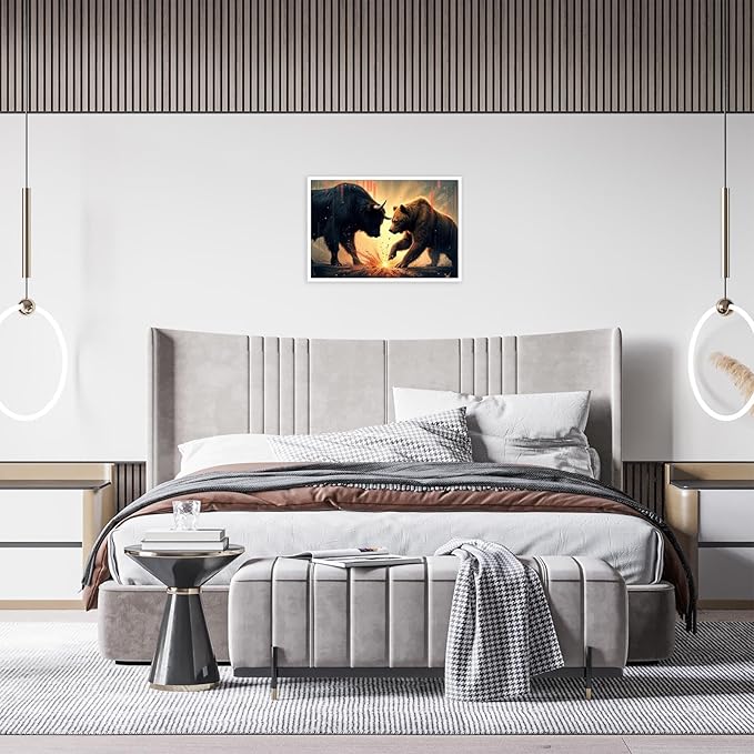 Trendy Bull And Bear Confrontation Wall Art Funny Bull And Bear Stock Market Canvas Posters Funny Animal Prints Painting For Office Living Room Wall Decor 16x24in Unframed