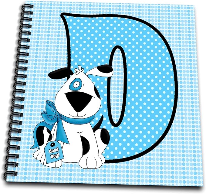 3dRose db_62847_1 D is for Dog in Blue for Boys Baby and Kids Monogram D in Polka Dot Prints Drawing Book, 8 by 8-Inch