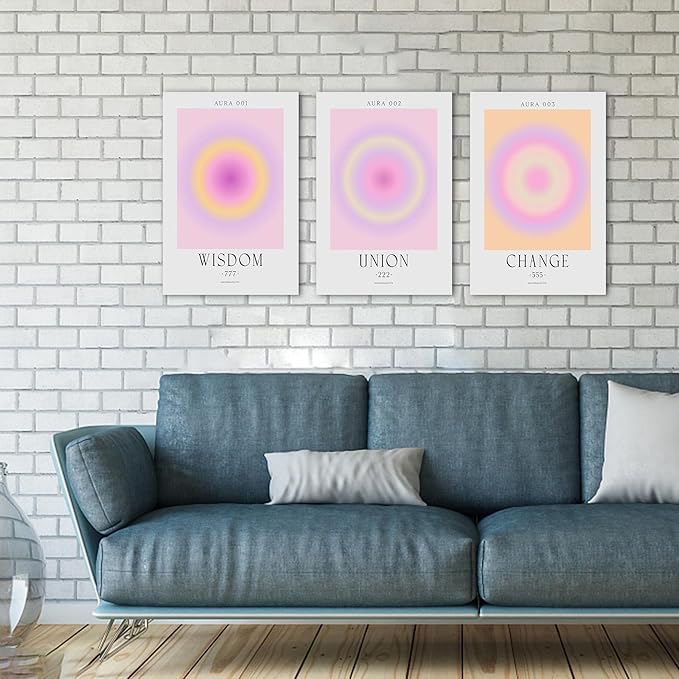 SHMAO Colorful Gradient Aura Angel Numbers Poster Canvas Wall Art for Room Aesthetic Inspirational Spiritual Wall Art Paintings Abstract Minimalist Wall Decor for Bedroom 16"x24" x 3 Pcs