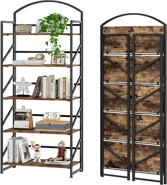 BHG Arched Bookshelf 5 Tier Shelf Storage Organizer Bookcase,No Assembly Folding Book Shelf for Living Room,Bedroom Home Office Rack Bookhelves