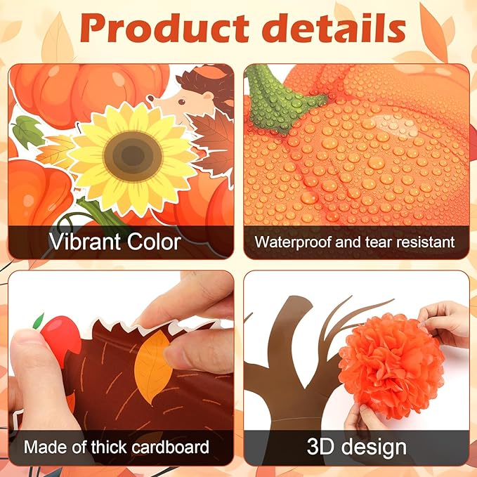 Fall Thanksgiving Tree Bulletin Board Set Decorations for Classroom Autumn 3D Tree Bulletin Board with Maple Leaf Pumpkin Cutouts for Fall Thanksgiving Party School Nursery Classroom Blackboard Decor