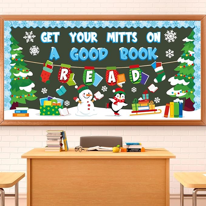gisgfim Winter Reading Bulletin Board Decorations Winter Snowman Paper Cutouts Penguin Tree Classroom Bulletin Board Set for School Home Chalkboard Door Xmas Holiday Decor Supplies