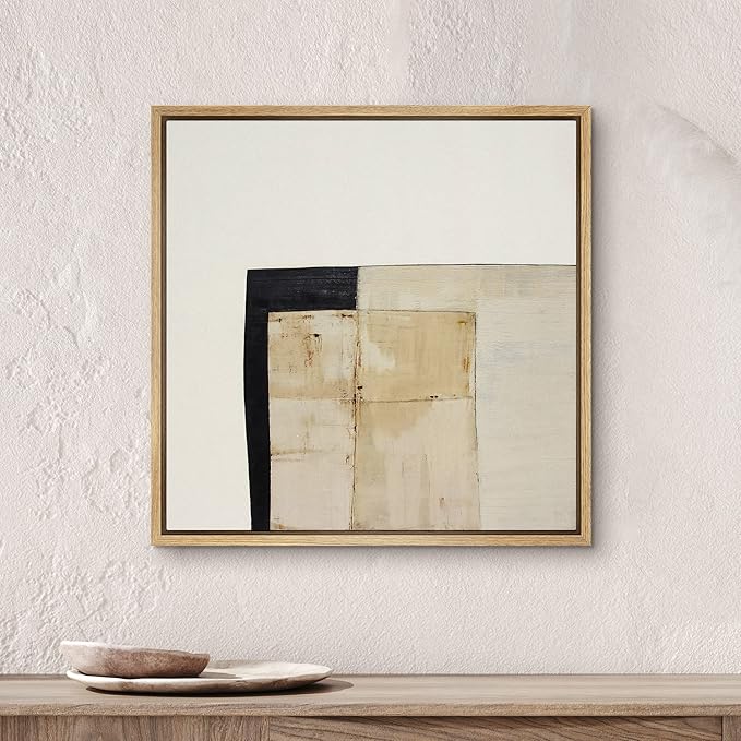 SIGNWIN Framed Canvas Print Wall Art Tan & Black Geometric Color Blocks Abstract Shapes Illustrations Modern Art Alternative Multicolor Dark for Living Room, Bedroom, Office - 24"x24" Natural