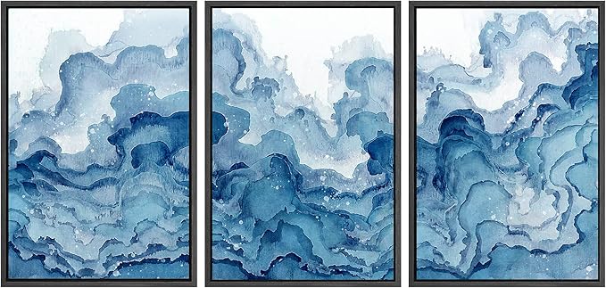 SIGNWIN Framed Canvas Print Wall Art Set Pastel Watercolor Mountain Range Abstract Shapes Illustrations Modern Art Decorative Nordic Zen Chic for Living Room, Bedroom, Office - 16"x24"x3 Black
