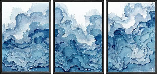 SIGNWIN Framed Canvas Print Wall Art Set Pastel Watercolor Mountain Range Abstract Shapes Illustrations Modern Art Decorative Nordic Zen Chic for Living Room, Bedroom, Office - 16"x24"x3 Black