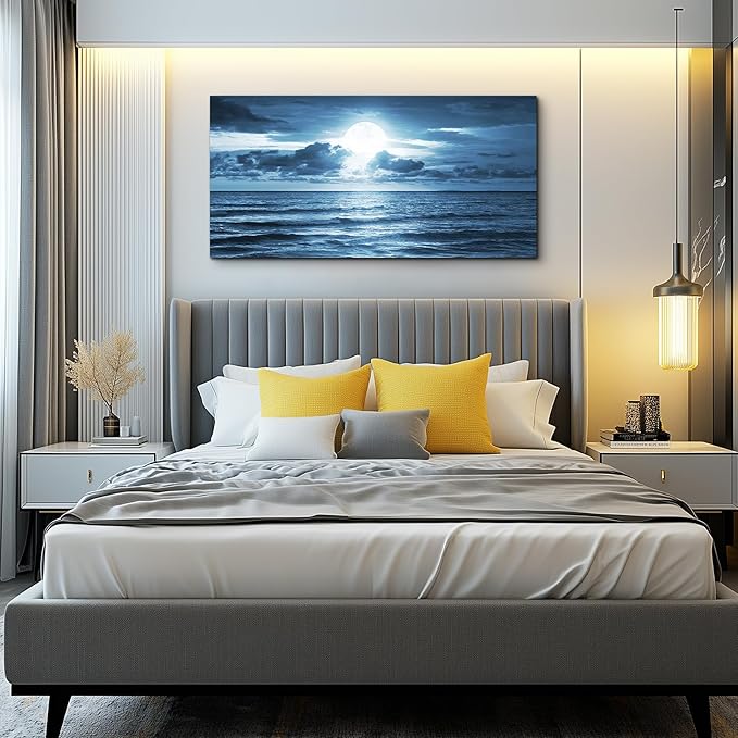 hyidecorart Beach Wall Art Canvas Print, Blue Ocean Waves Seascape Painting for Living Room, Bedroom, Office & Bathroom Coastal Home Decor Natural Sea Landscape Print Artwork 20x40inch