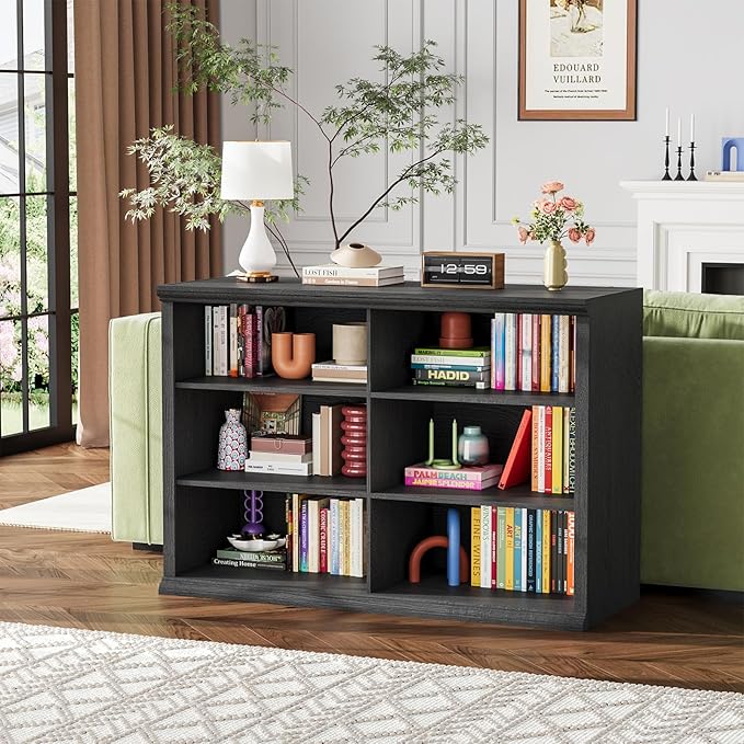 Rresyet 47.2" Wide Bookcase, 3-Tier Bookshelf Open Storage, 37" Tall Floor Standing Indoor Furniture, Book Cases for Home School Library Office Bedroom, Black