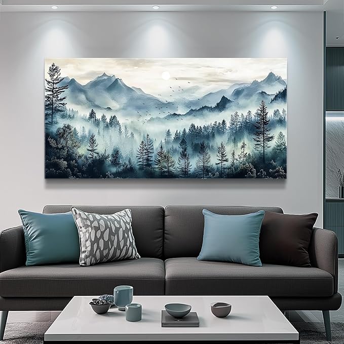 FUHAIHUA Canvas Wall Art For Living Room Large Wall Decor For Office Bedroom Decorations Foggy Forest Painting Artwork Room Wall Mural Aesthetic Home Decor 30x60 In