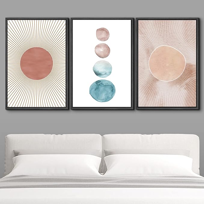 SIGNWIN Framed Wall Art Print Set Pastel Watercolor Dot & Ring Variety Shapes Abstract Illustrations Modern Art Minimalist Colorful Multicolor for Living Room, Bedroom, Office - 24"x36"x3 Black