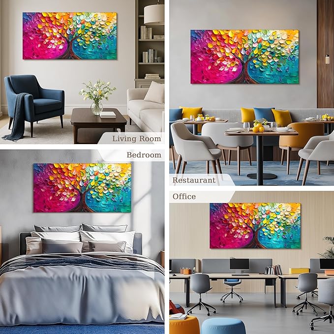 SERIMINO Tree of Life Wall Art Large Artwork, Abstract Tree Canvas Oil Painting Art Prints, Nature Plant Colorful Wall Decorations, Modern Aesthetic Pictures Wall Decor Living Room Bedroom 24"X48"