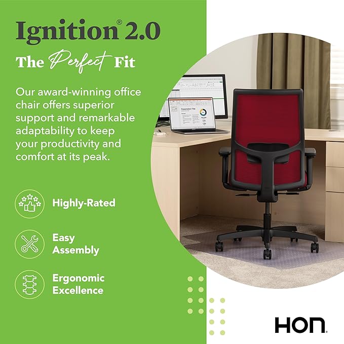HON Ignition 2.0 Mid Back Task Chair, Spectrum Mesh, Standard Synchro-Tilt Control, Office Chair with Lumbar Support, Height and Width Adjustable Arms, Black Frame, Bullseye
