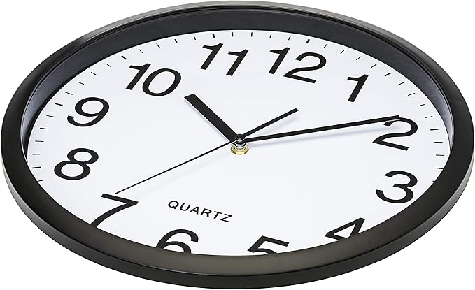 Bernhard Products Black Wall Clock 2 Pack Silent Non Ticking 10 Inch Bold Quality Quartz Battery Operated Round Easy to Read Home/Office/Classroom/School Clocks, Sweep Movement