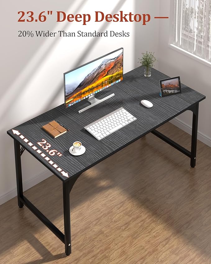 Computer Desk, 55.1" Office Desk, Extra Wide 23.62” Deep Desktop, 0.59” Thick Heavy-Duty Home Office Desks, Office Table with Steel Frame, Modern Wood PC Desk for Bedroom Study Writing Gaming Work