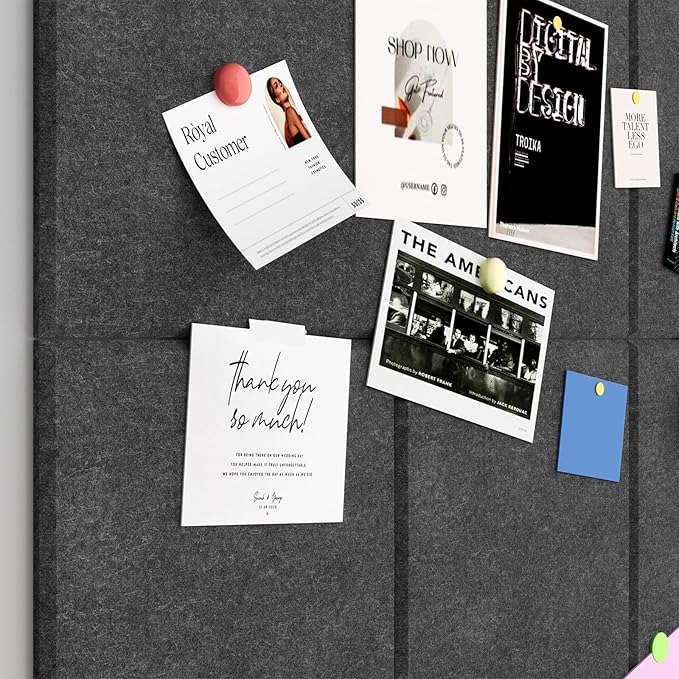 Large Cork Boards for Walls – 48" x 36" Self Adhesive Felt Wall Tiles, Ideal for Office Wall Organizing Bulletin Board, Easy to Install Cork Boards Felt Board