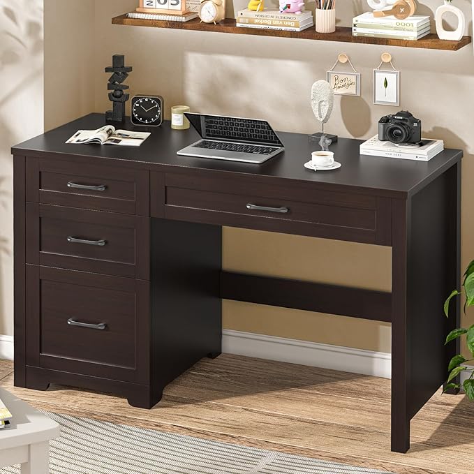 Farmhouse 47" Executive Desk with File Drawer, Wood Computer Desk with 3 Storage Drawers, Workstation for Home Office, Study, Writing.Espresso
